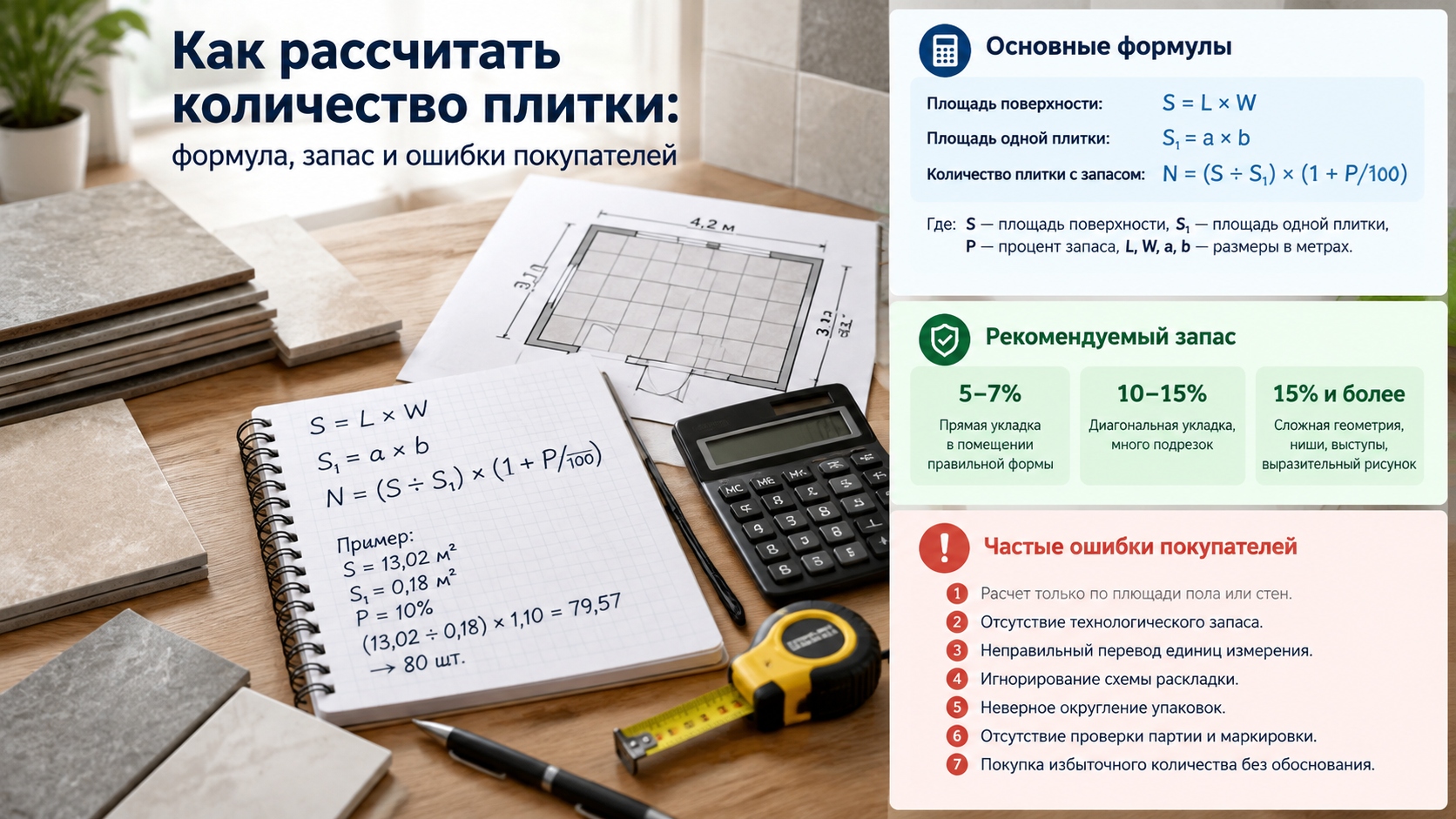 Как рассчитать количество плитки: формула, запас и ошибки покупателей